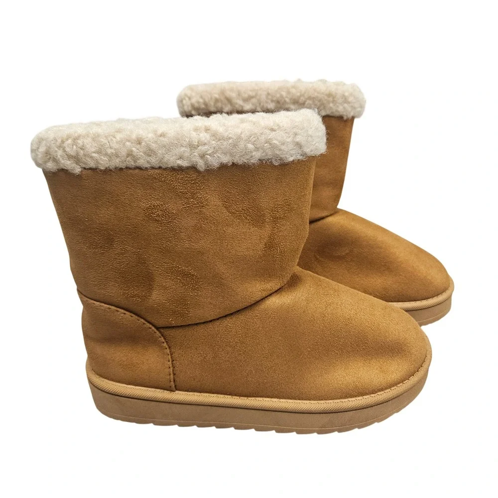 Faux Suede Boots Women Size 36 Tan Faux Fur Lined Winter Mid Calf Cozy